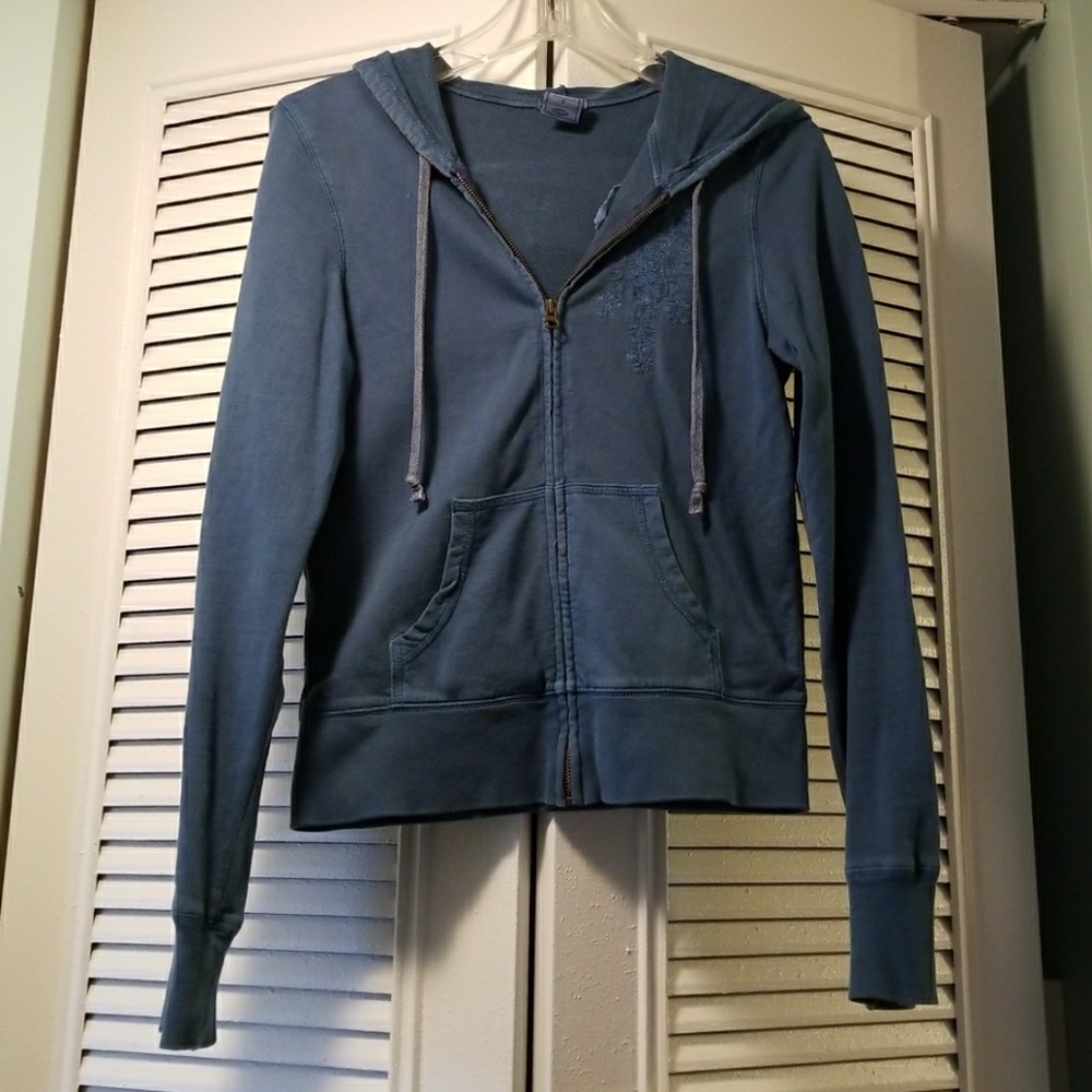Teal full zip hoodie w/ stitching detail
